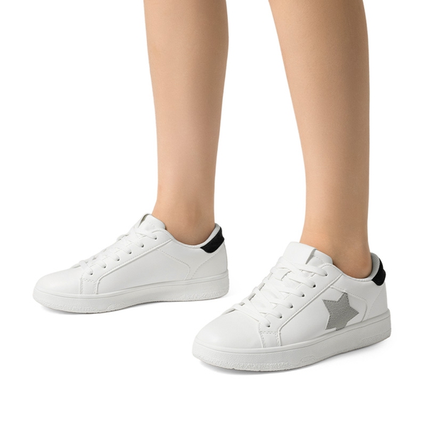 [Bree] Star Low-top Fashion Sneakers - WHITE/BLACK - 1